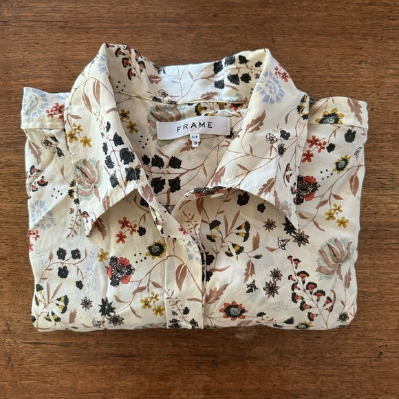 Frame Denim Tops - Frame Ruffle Cuff Off-White Multi Floral Silk ‘70s shirt S/P
